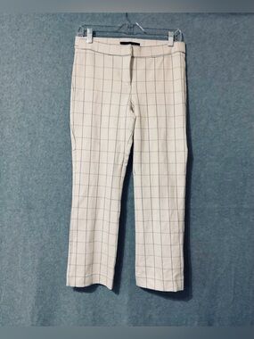 Slim Straight Windowpane Dress Pants - White/Navy Sz4